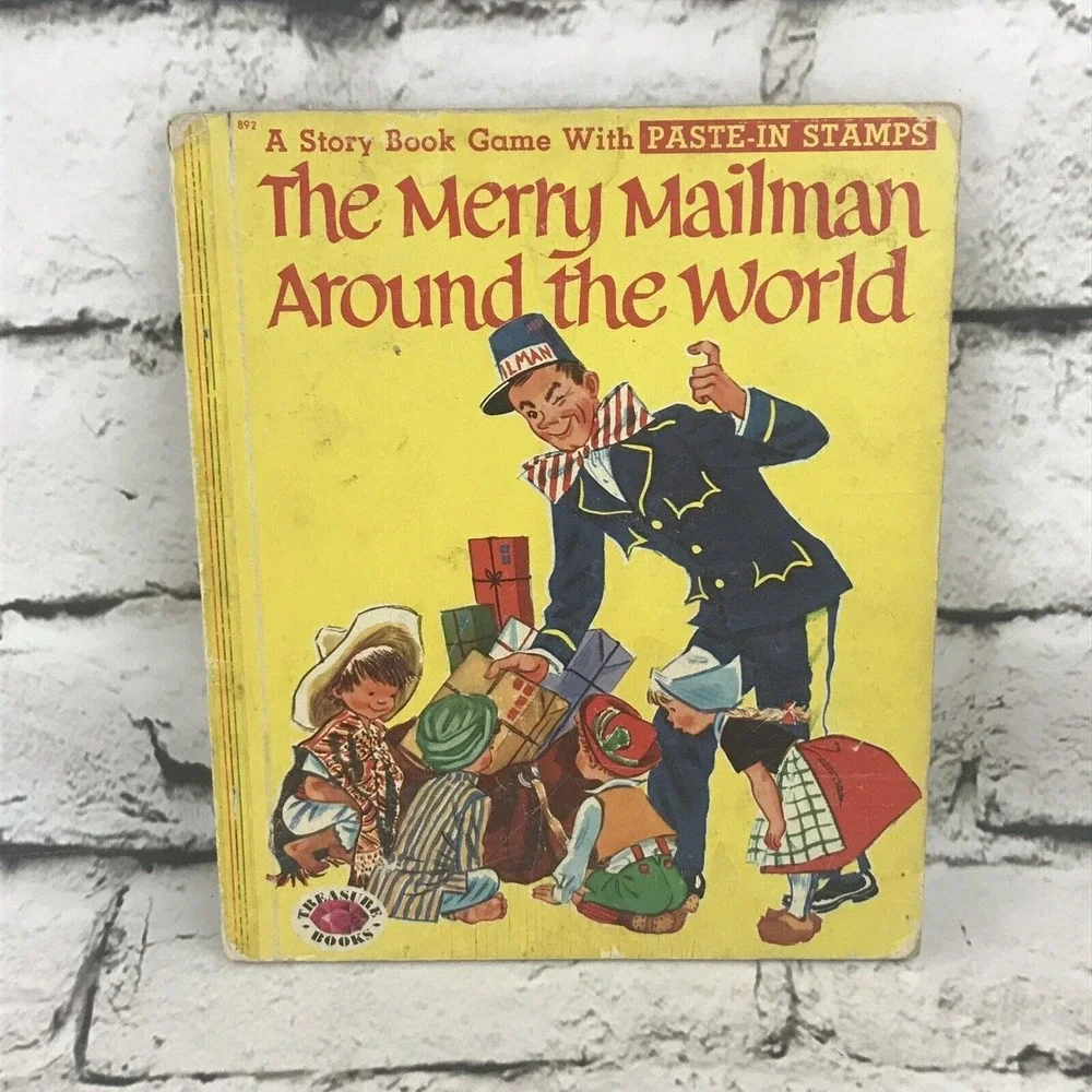 Vtg 1955 The Merry Mailman Treasure Book Child's Illustrated Reading Colorful